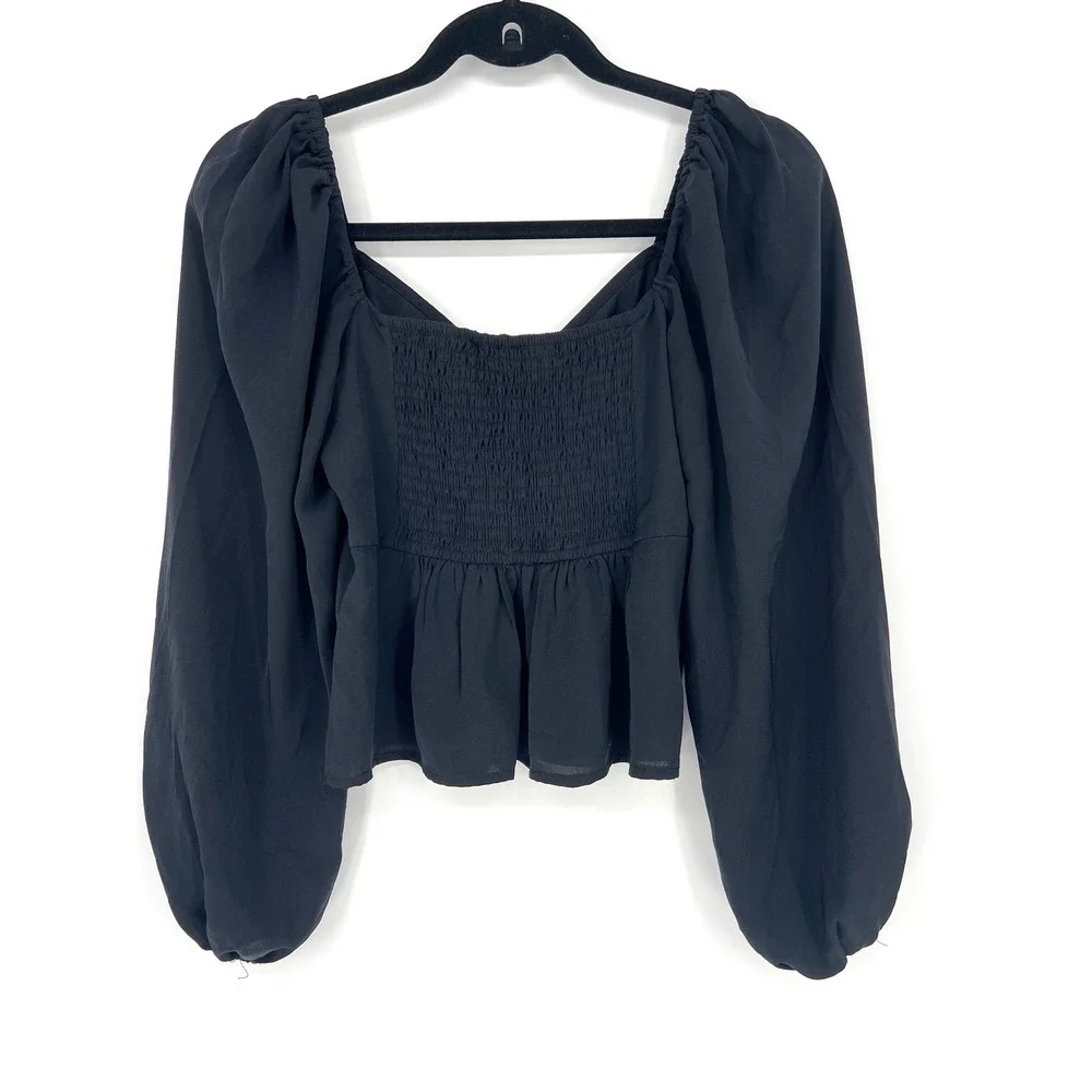 Abercrombie & Fitch Small Black Puff Sleeve Peasant Crop Top EUC Boho Whimsigoth